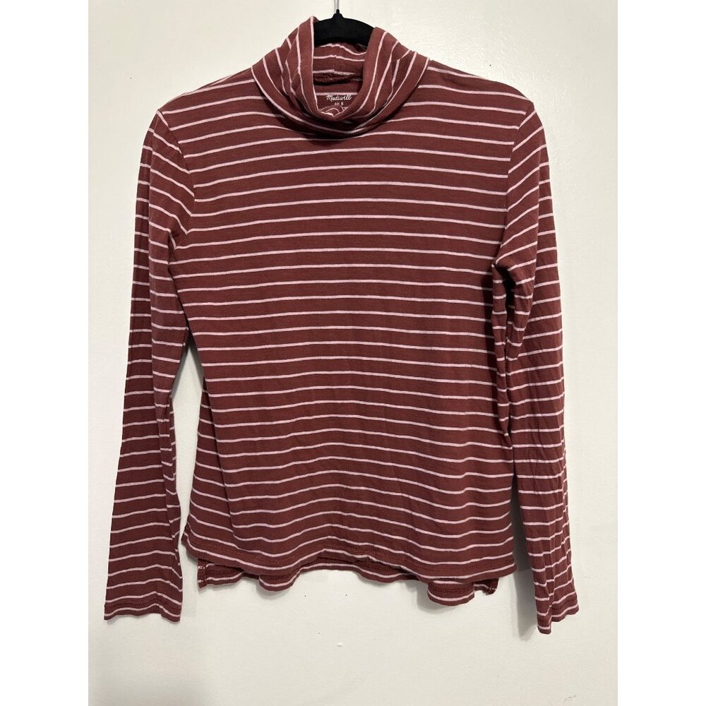 Madewell Womens Burgundy & White Striped Turtleneck Long Sleeve Top Size S 100%